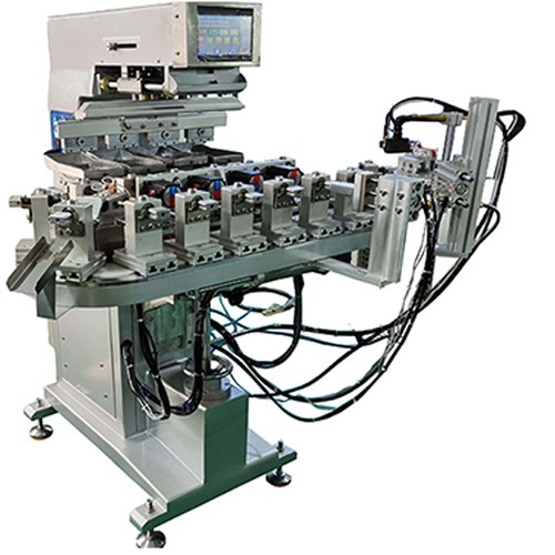 4 Color Pad Printing Machine with Conveyor and rotation Jig （PLC Control)